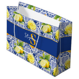 Citroentegel Blauw Wit Patroon Monogram Naam Citru Groot Cadeauzakje