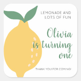 Citroenthema wordt een 1e verjaardag vierkante sticker