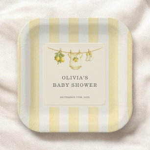 Citroentje kan niet wachten om strepen baby shower papieren bordje