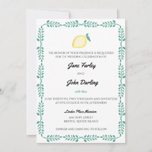 Citroenuitnodiging Kaart (Voorkant)