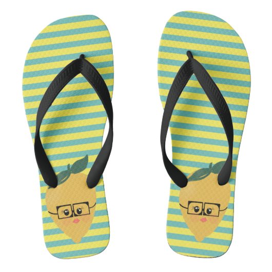 Citroenvrolijk gestreept patroon teenslippers (Voetbed)