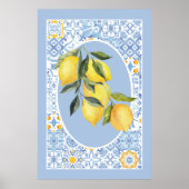 Citroenvrucht, op Europa geïnspireerde blauwe tege Poster (Voorkant)