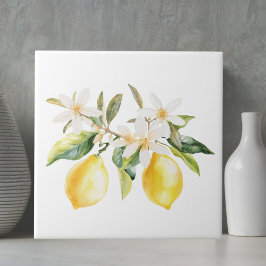 Citroenvruchten en witte bloemen boomtak tegeltje