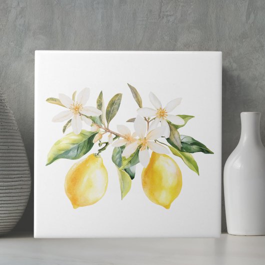 Citroenvruchten en witte bloemen boomtak tegeltje
