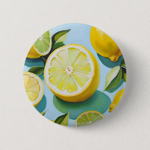 Citroenvruchten op blauw ronde button 5,7 cm