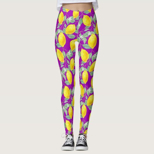 CITROENVRUCHTEN OP PAARSE ACHTERGROND LEGGINGS (Voorkant)