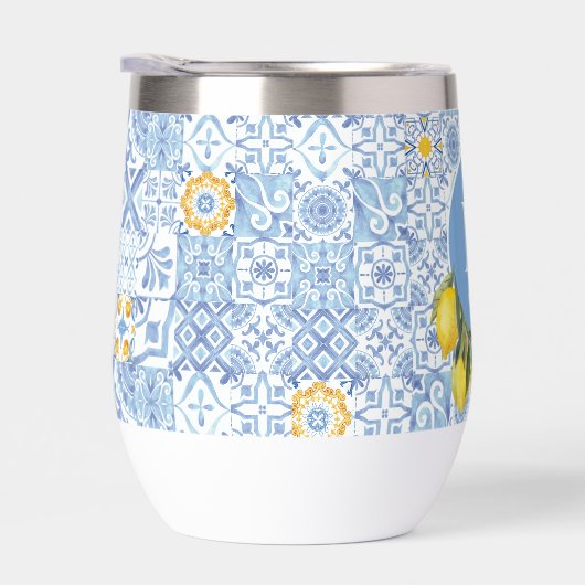 Citroenvruchtenmonogram, blauwe tegel (Rechts)