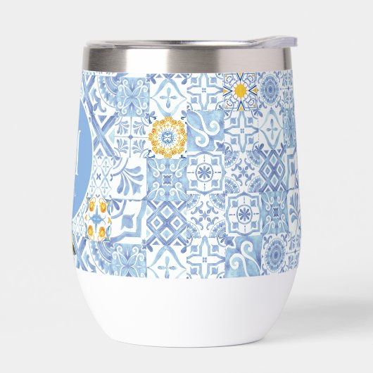 Citroenvruchtenmonogram, blauwe tegel (Links)