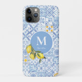 Citroenvruchtenmonogram, blauwe tegel Case-Mate iPhone case (Achterkant)