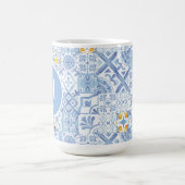 Citroenvruchtenmonogram, blauwe tegel koffiemok (Center)