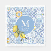Citroenvruchtenmonogram, blauwe tegel servet (Voorkant)
