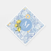 Citroenvruchtenmonogram, blauwe tegel servet (Hoek)