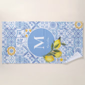 Citroenvruchtenmonogram, blauwe tegel strandlaken (Voorkant)