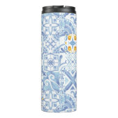 Citroenvruchtenmonogram, blauwe tegel thermosbeker (Achterkant)