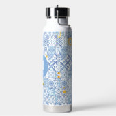 Citroenvruchtenmonogram, blauwe tegel waterfles (Links)