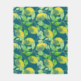 Citroenvruchtpatroon geel blauw groen fleece deken