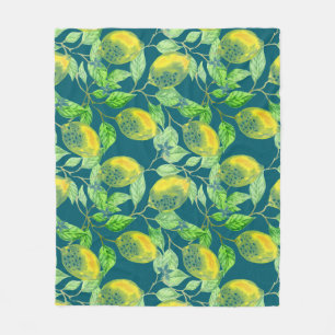 Citroenvruchtpatroon geel blauw groen fleece deken
