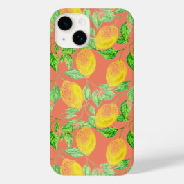 Citroenvruchtpatroon geel perzik roze Case-Mate iPhone 14 hoesje