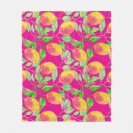 Citroenvruchtpatroon geel roze groen fleece deken