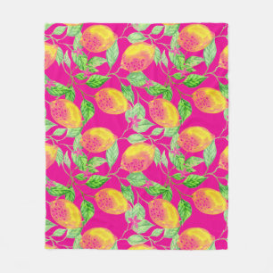 Citroenvruchtpatroon geel roze groen fleece deken