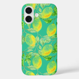Citroenvruchtpatroon geel turquoise groen iPhone 16 hoesje