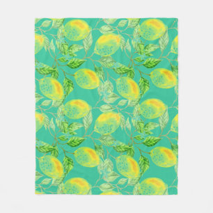 Citroenvruchtpatroon geel turquoise groen fleece deken