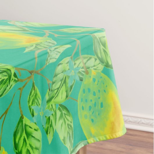 Citroenvruchtpatroon geel turquoise  tafelkleed