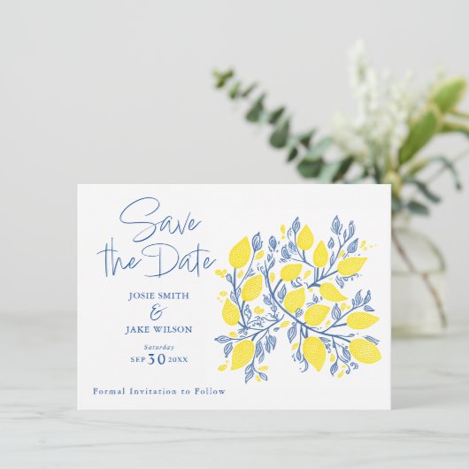 Citroenwijnstokken slaan de datum op save the date (Staand voorkant)