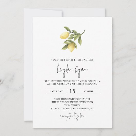 CITRON Citroen bruiloft uitnodiging (Voorkant)