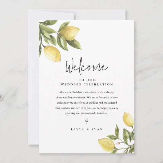 CITRON Citroen Bruiloft Welkomstbrief & Routebesch Kaart (Voorkant)