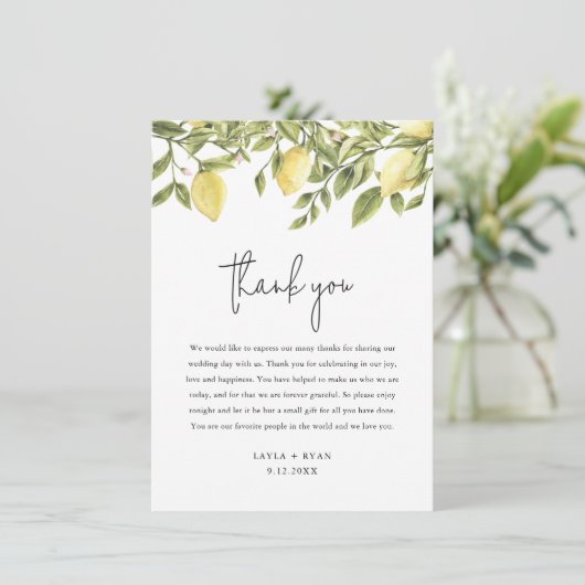 CITRON Citrus Bruiloft Dank u kaart (Staand voorkant)