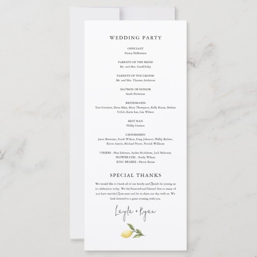 CITRON Citrus bruiloft programma (Achterkant)