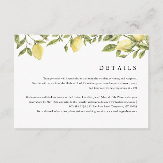 Citron Citrus Details & Accommodaties Informatiekaartje (Voorkant)