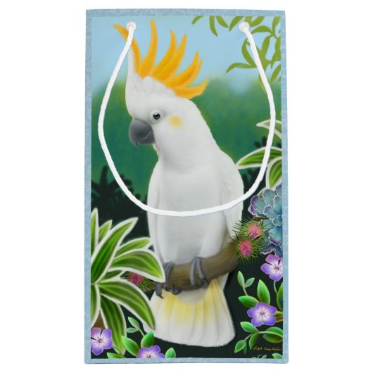 Citron Crested Cockato Parrot Gift Bag Klein Cadeauzakje (Achterkant)