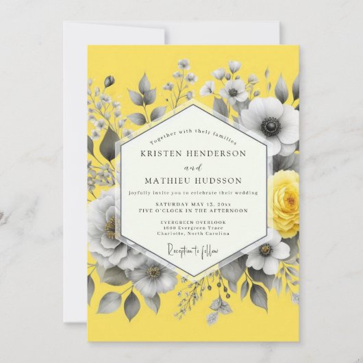 Citron Graphite Flora Wedding Kaart (Voorkant)