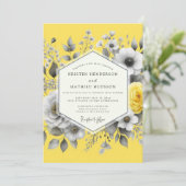 Citron Graphite Flora Wedding Kaart (Staand voorkant)