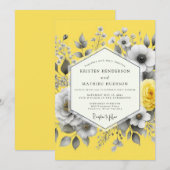Citron Graphite Flora Wedding Kaart (Voorkant / Achterkant)