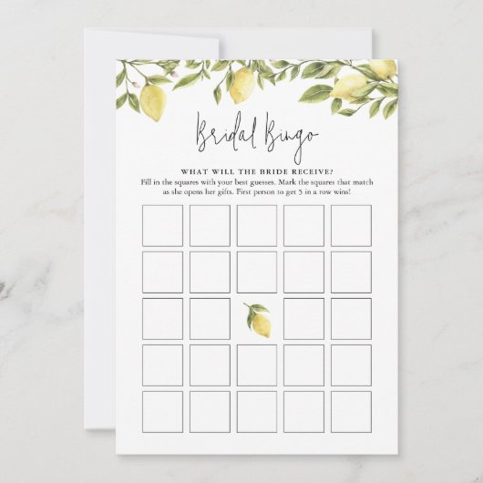 CITRON Lemon Bridal Bingo Kaart (Voorkant)
