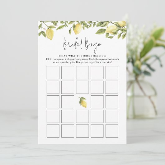 CITRON Lemon Bridal Bingo Kaart (Staand voorkant)
