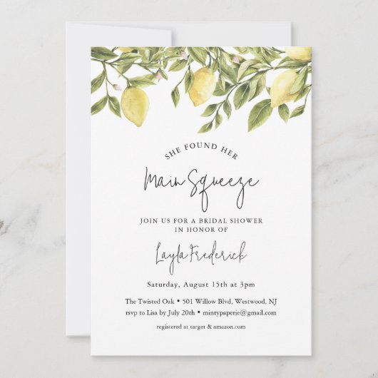 CITRON Lemon Bridal Shower Uitnodiging (Voorkant)