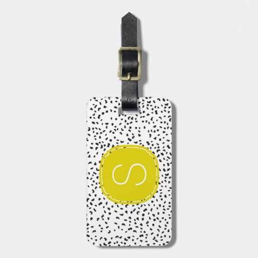Citron Monogram Zwart-Wit Dalmatische Vlekken Bagagelabel (Voorkant verticaal)