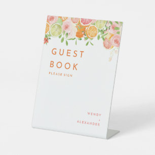 Citrus Aquarel Trouw Gastboek Reclamebord Met Voetstuk