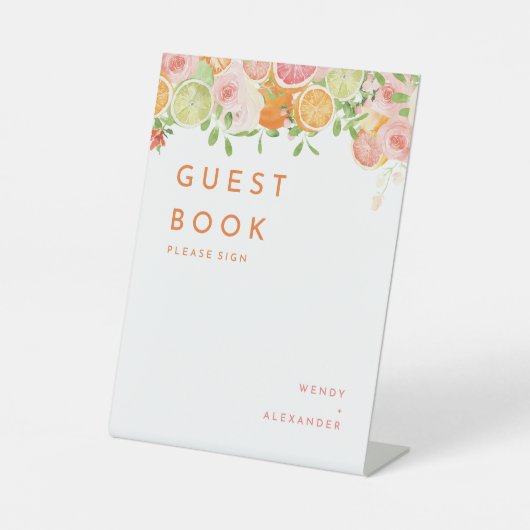 Citrus Aquarel Trouw Gastboek Reclamebord Met Voetstuk (Voorkant)