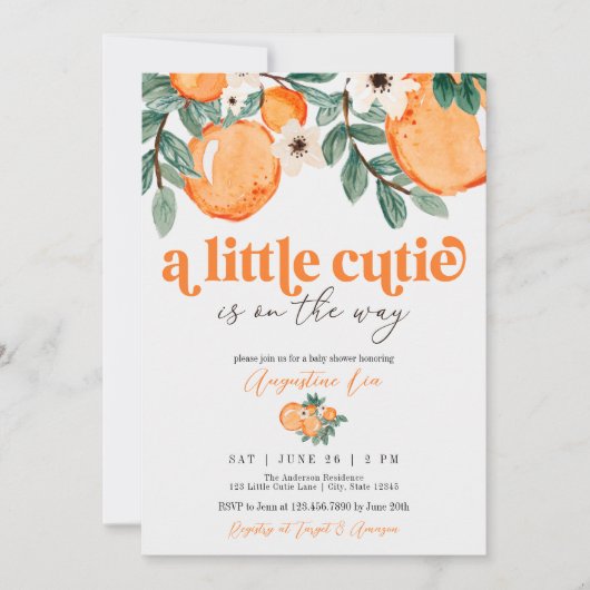 Citrus Baby shower Botanische Oranje kleine stropd Kaart (Voorkant)