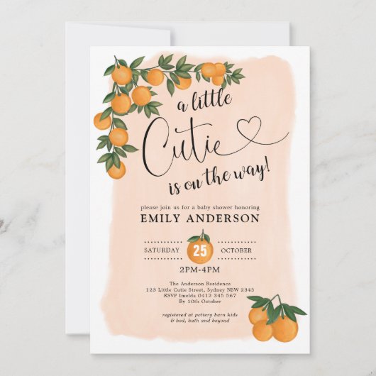 Citrus Baby shower Botanische Oranje kleine stropd Kaart (Voorkant)