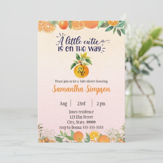 Citrus Baby shower Botanische Oranje Uitnodiging (Staand voorkant)