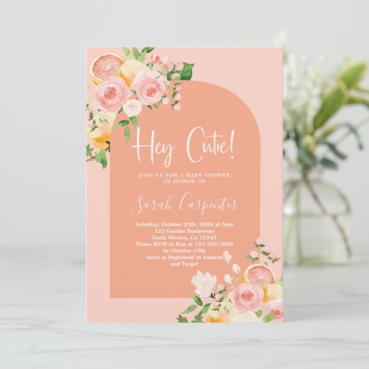 Citrus Baby shower Girl Invitation Kaart (Staand voorkant)