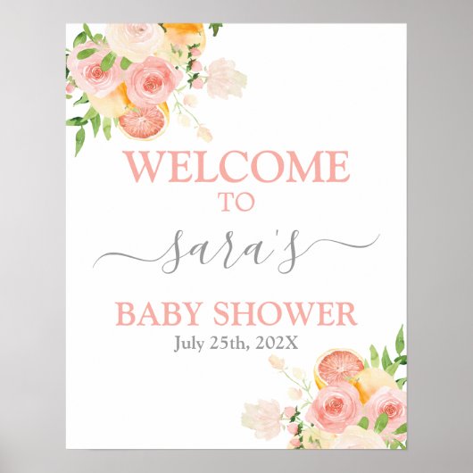 Citrus Baby shower Girl Welkomstteken Poster (Voorkant)