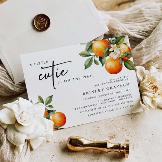 Citrus Baby shower Invitation Little Cutie Sinaasa Kaart