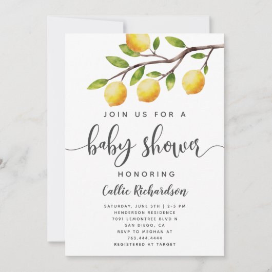 Citrus Baby shower Summer Waterverf Citrus Kaart (Voorkant)